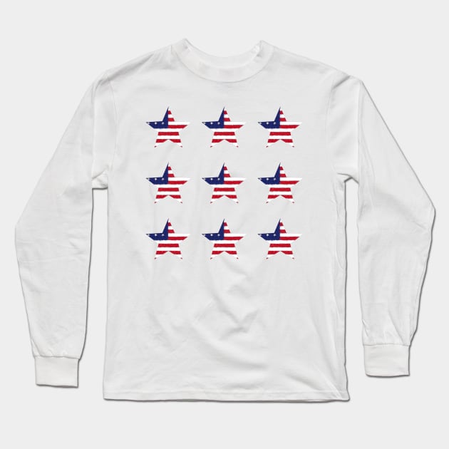 American Flag Stars Pastel Chalk Art Long Sleeve T-Shirt by anacarminda